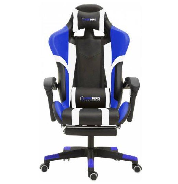 Herzberg HG-8083: Driekleurige Gaming- En Bureaustoel Met Lineair Accent Blauw