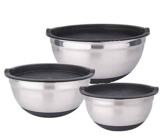 Cheffinger Mengkom - Set van 3 Keukenkommen met Deksels - 20/22/24cm - Kommenset
