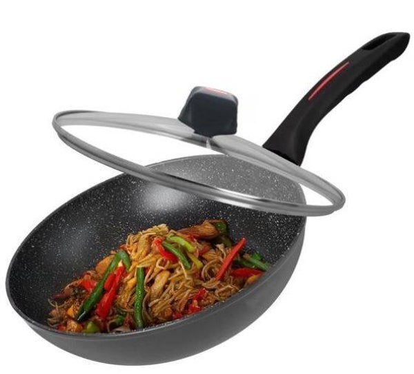 Royalty Line® FWN30 Wokpan Inductie - Ø 30 cm / 4.2 Liter - Wokpannen Voor Alle Warmtebronnen - Wok Pan Met Antiaanbaklaag - Wokpan Met Deksel - Zwart
