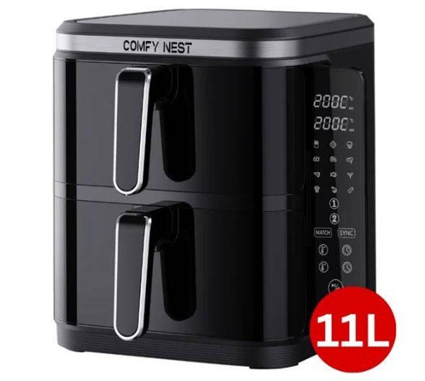 Comfy Nest CN-06177 - 2800W Airfryer - 11L - Dubbele Mand - Digitaal Opvouwbaar Zijpaneel