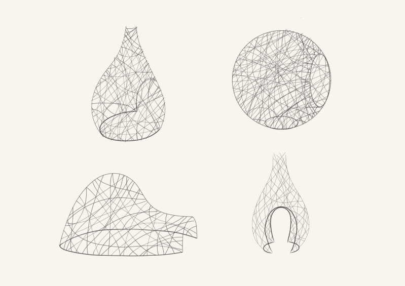 croquis de design de cocon en lamelles bambou