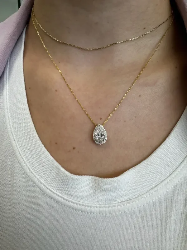 1.3CT Pear Shape Halo Lab Grown Diamond Pendant