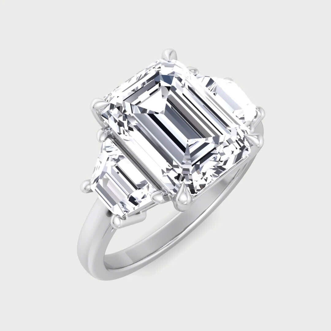Emerald & Trapezoid Three Stone Lab-Grown Diamond Engagement Ring