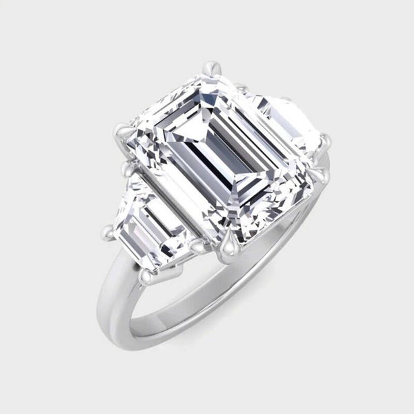 Emerald & Trapezoid Three Stone Lab-Grown Diamond Engagement Ring