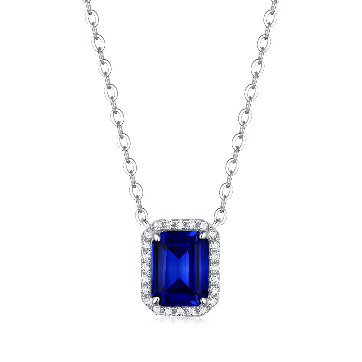 Emerald-Cut Lab-Grown Blue Sapphire Pendant Necklace (Model: XSN0098)