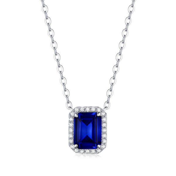 Emerald-Cut Lab-Grown Blue Sapphire Pendant Necklace (Model: XSN0098)