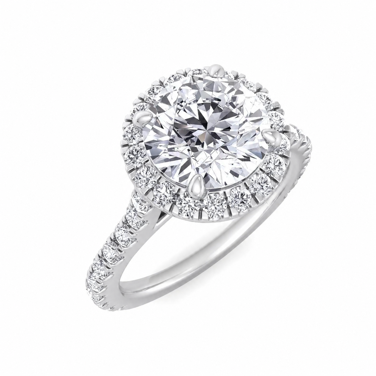 Round Halo Lab Grown Diamond Engagement Ring With Thin Pave Band