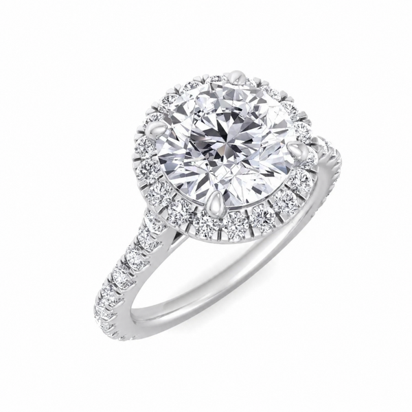 Round Halo Lab Grown Diamond Engagement Ring With Thin Pave Band