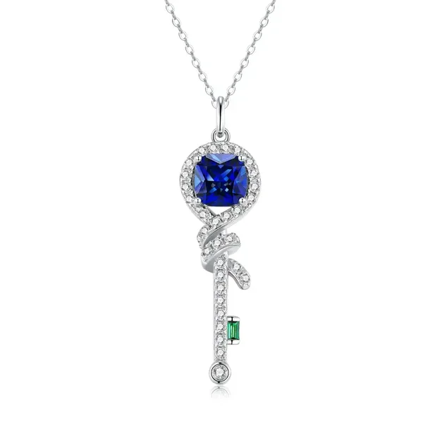 Key-Shaped Lab-Grown Gemstone Pendant Necklace (Model: JN11117X)