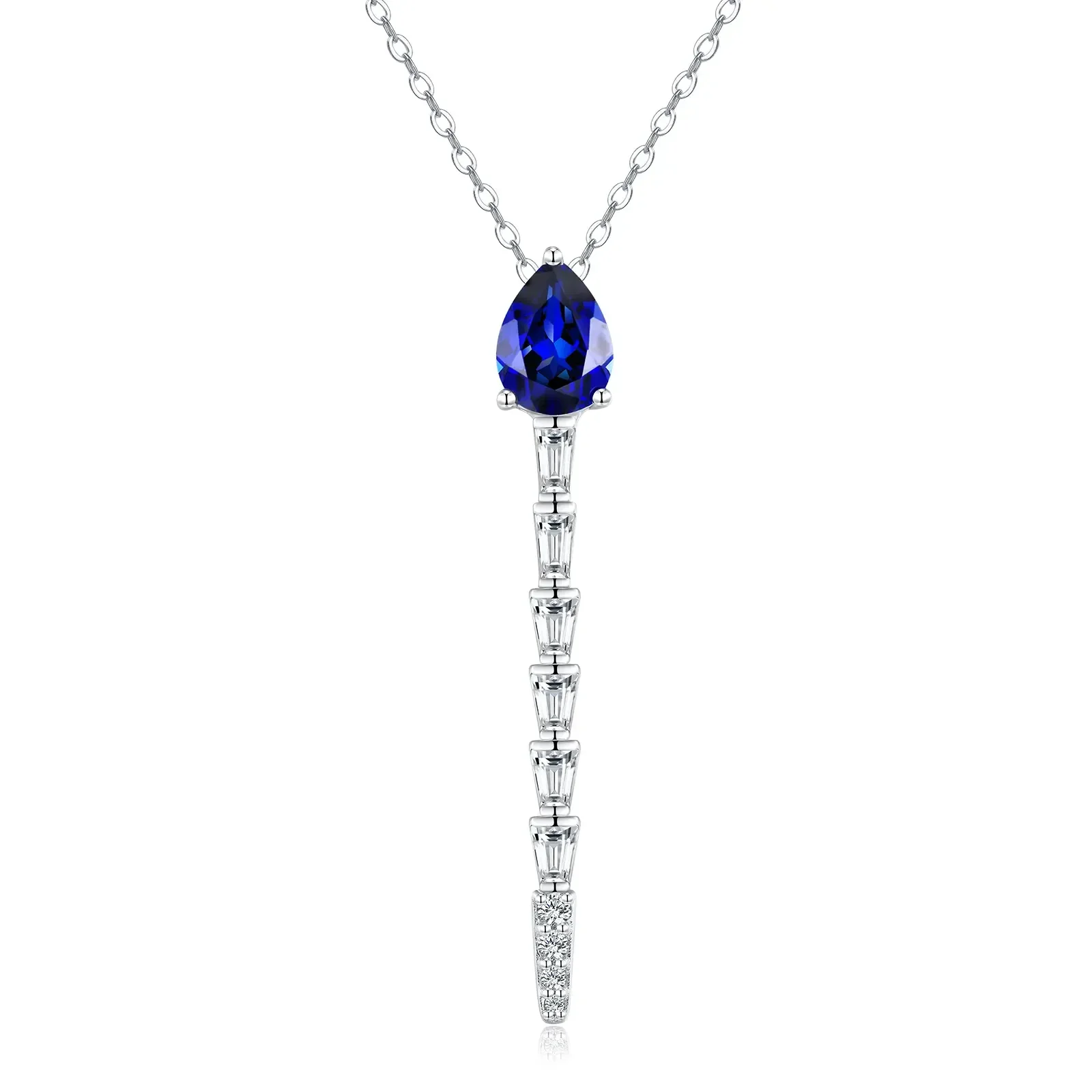 Pear-Shaped Royal Blue Lab-Grown Sapphire Pendant Necklace (Model: JN11153X)