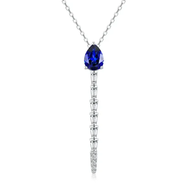 Pear-Shaped Royal Blue Lab-Grown Sapphire Pendant Necklace (Model: JN11153X)