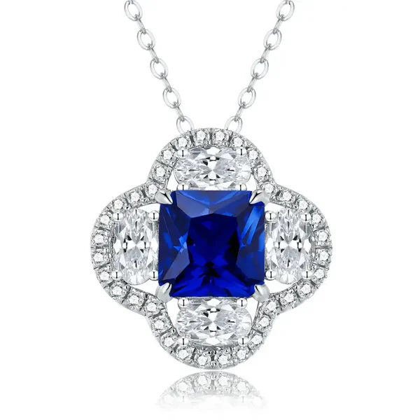 Four-Leaf Clover Lab-Grown Sapphire Pendant Necklace (Model: JN11261X)
