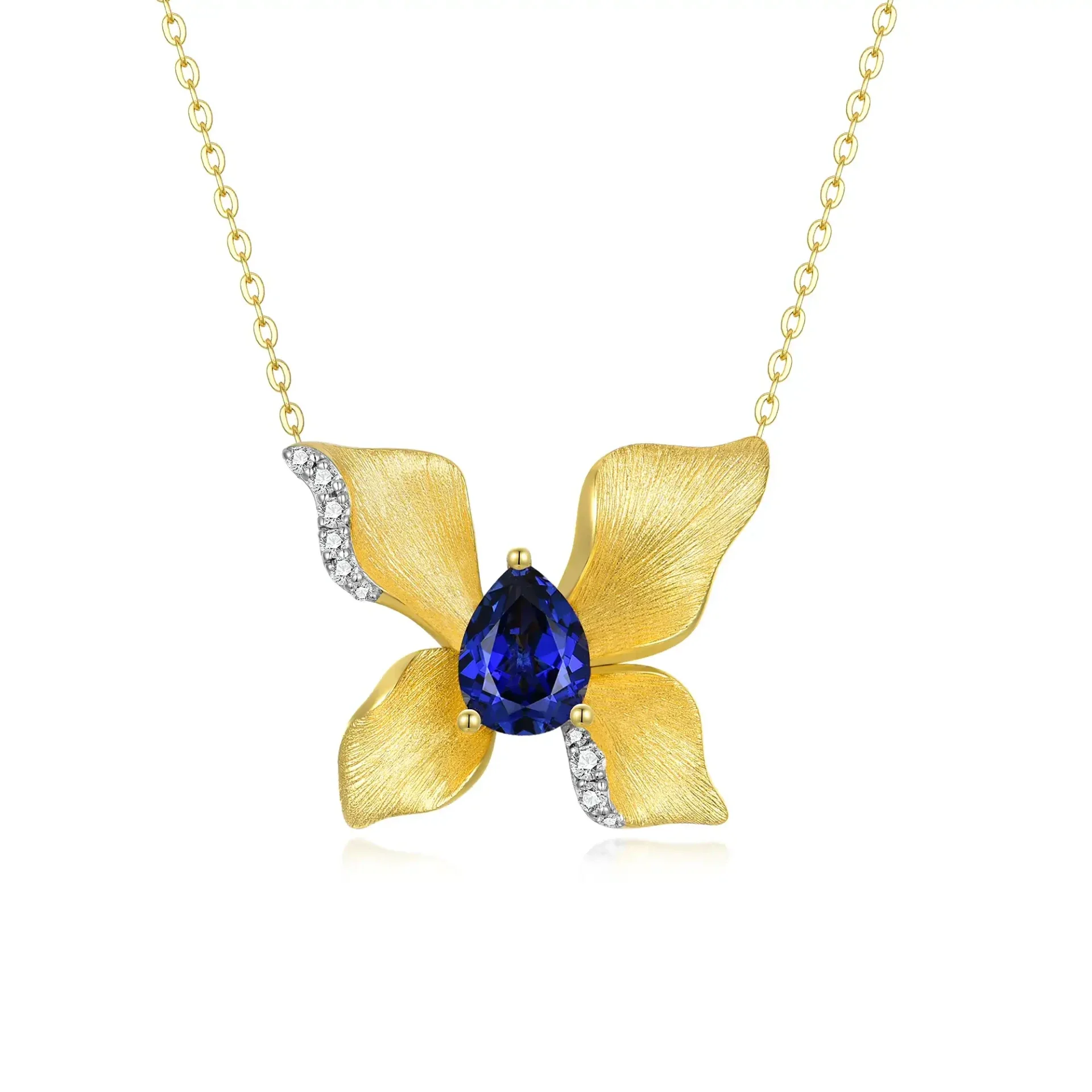 Butterfly Lab-Grown Sapphire Pendant Necklace (Model: JN11377X)