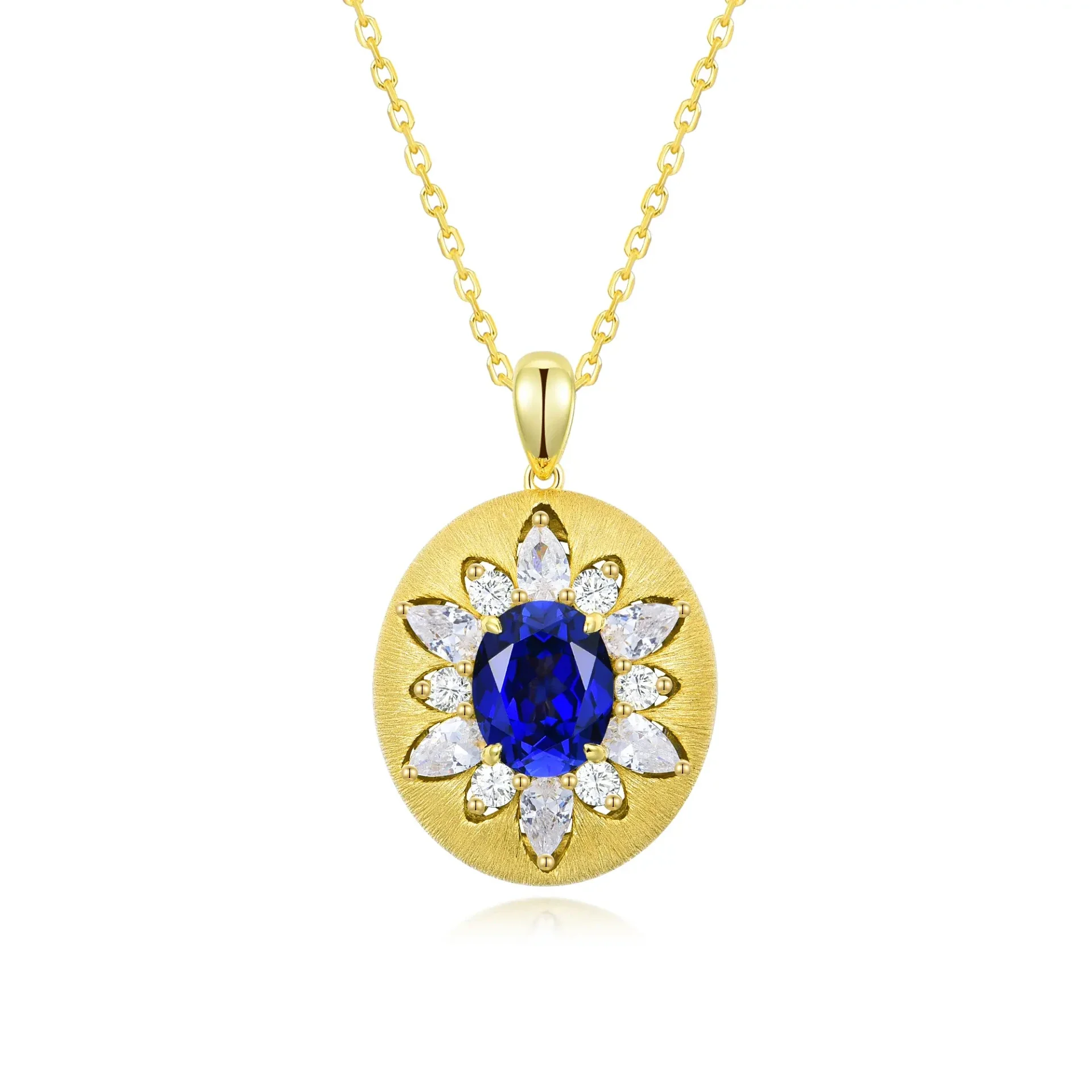 Classic Oval Lab-Grown Sapphire Pendant Necklace (Model: JP11275X)