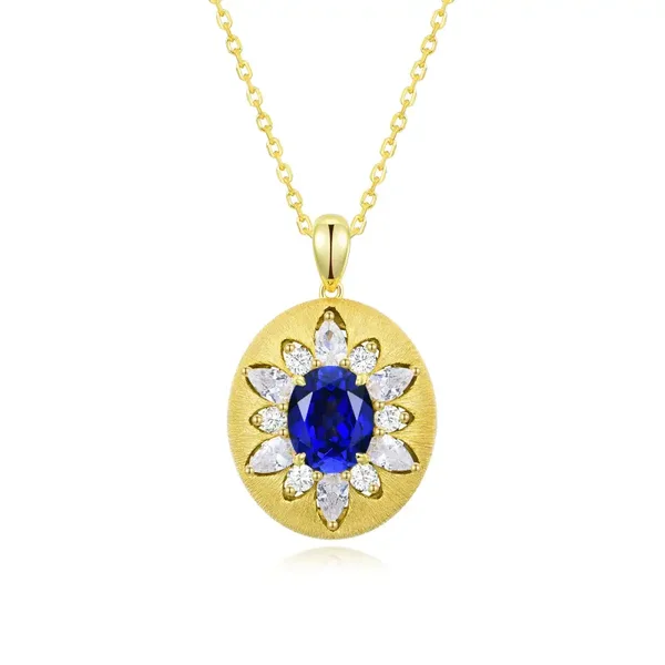 Classic Oval Lab-Grown Sapphire Pendant Necklace (Model: JP11275X)