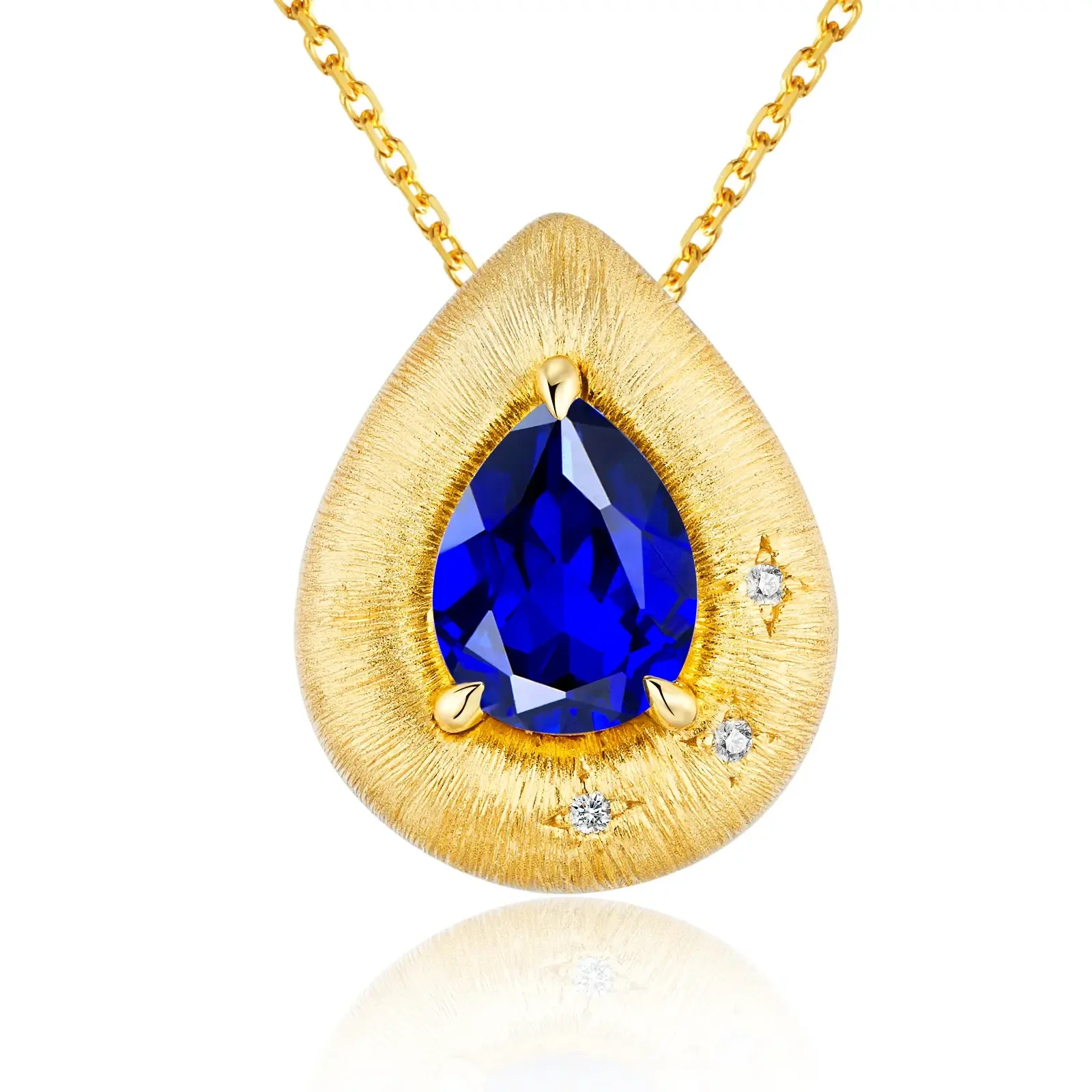 Pear-Shaped Royal Blue Lab-Grown Sapphire Pendant Necklace (Model: JP11318X)