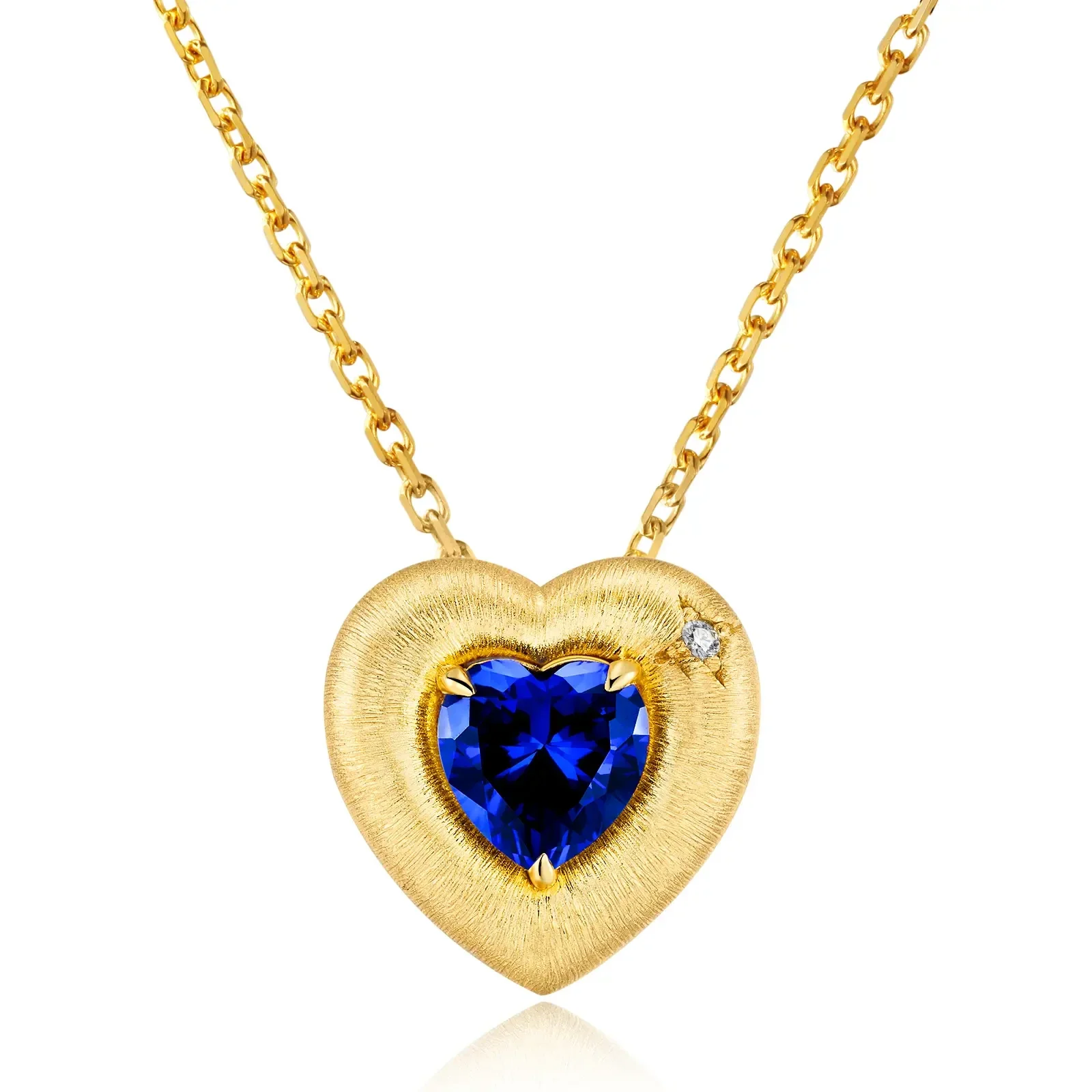 Heart-Shaped Royal Blue Lab-Grown Sapphire Pendant Necklace (Model: JP11319X)