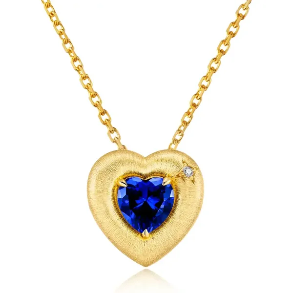 Heart-Shaped Royal Blue Lab-Grown Sapphire Pendant Necklace (Model: JP11319X)