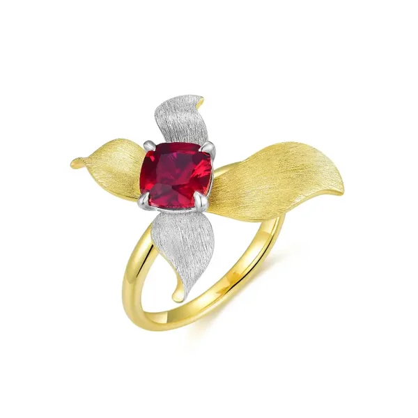Flower Petal Shape Lab-Grown Ruby Ring (Model: JR11354X)