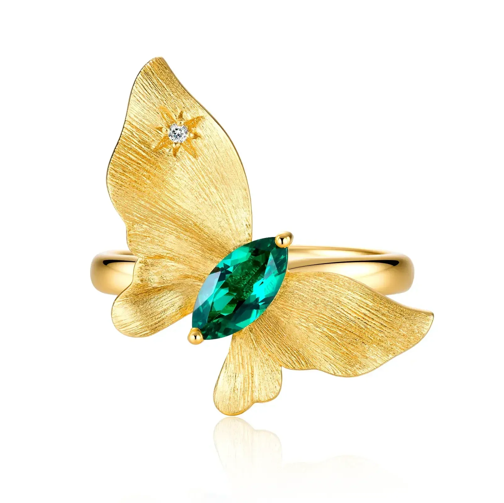 Golden Butterfly Lab-Grown Emerald Statement Ring (Model: JR11378X)