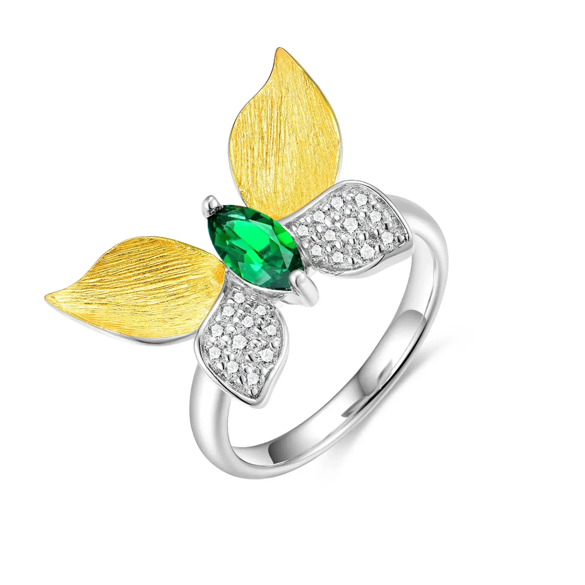 Lab-Grown Emerald Butterfly Ring (Model: JR11374X)