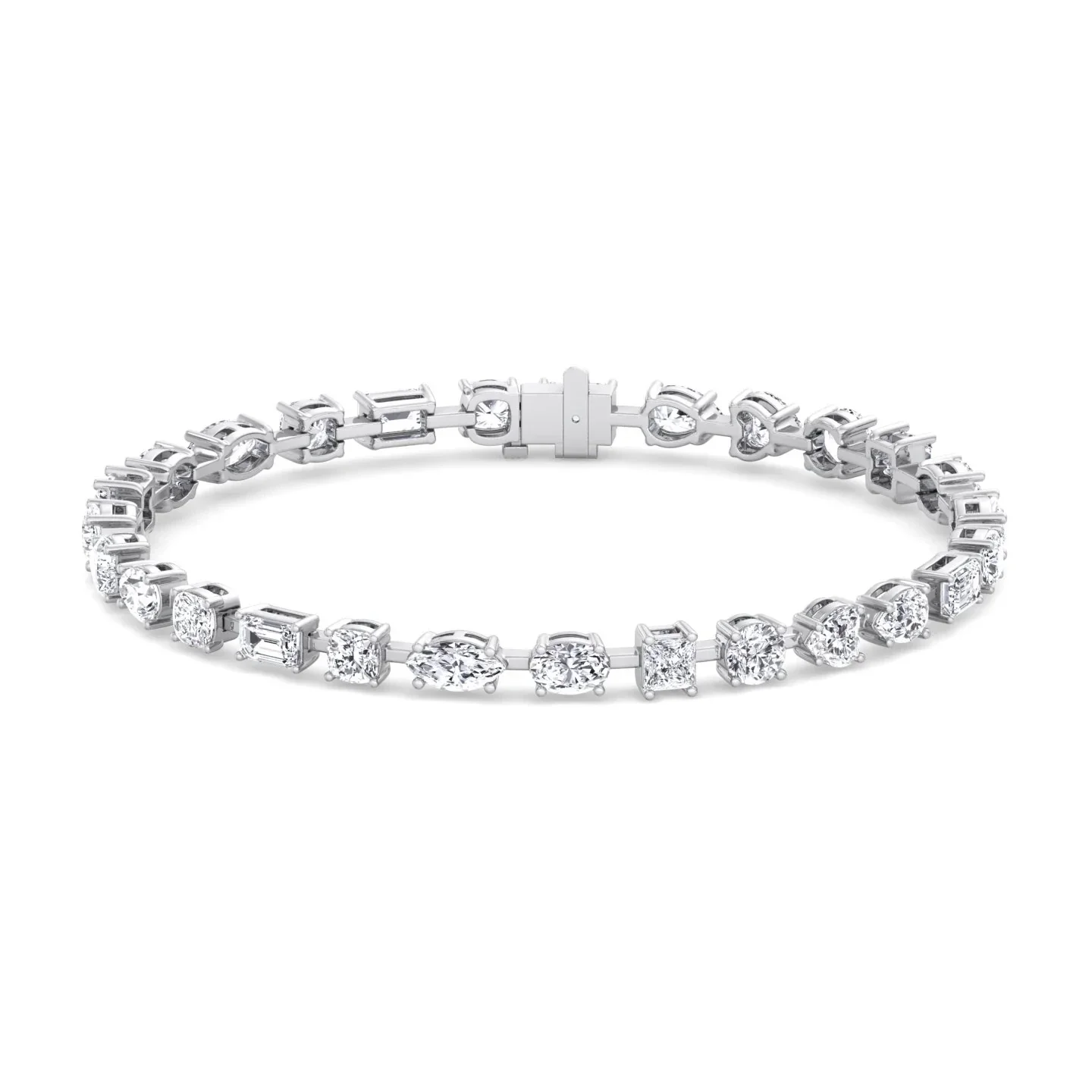 Multi Shape Combo Lab-Grown Diamond Tennis Bracelet 14K Solid Gold