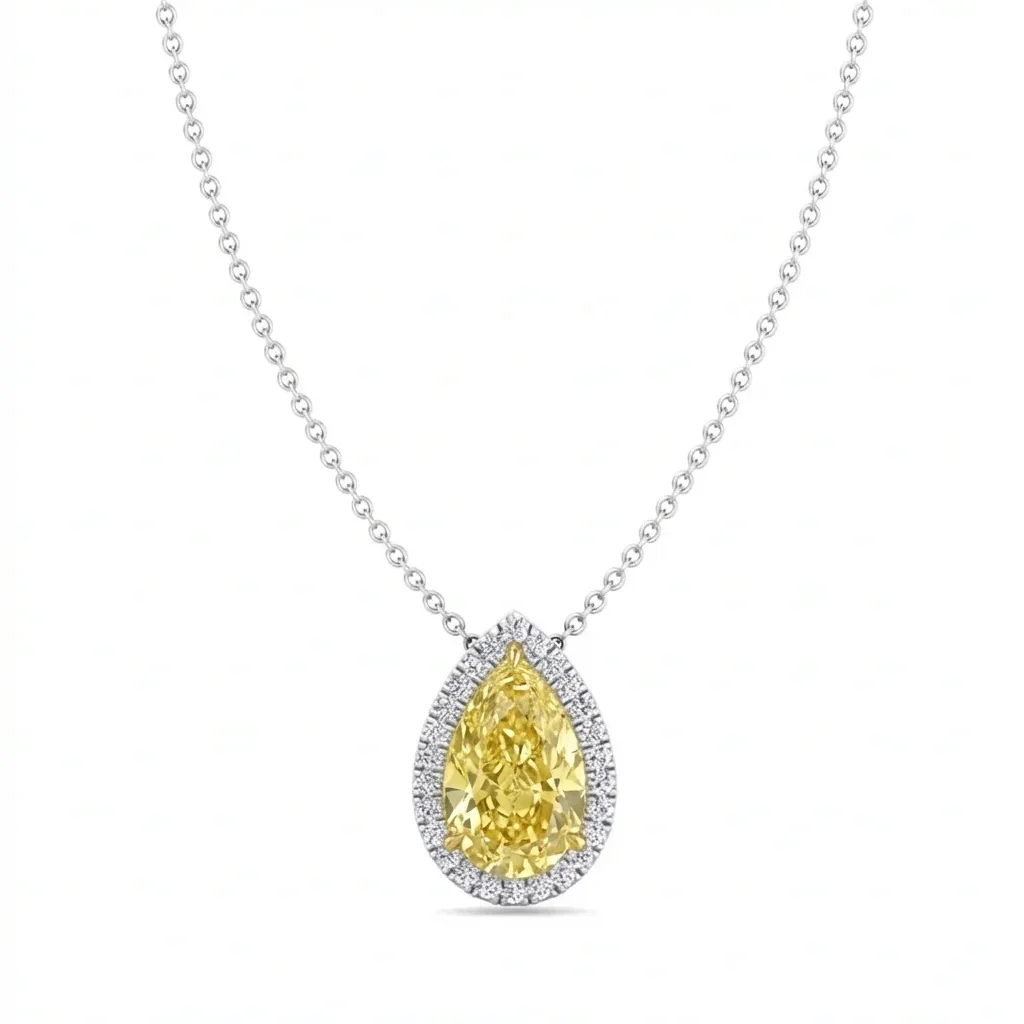 Fancy Yellow Pear Shape Halo Lab Grown Diamond Pendant
