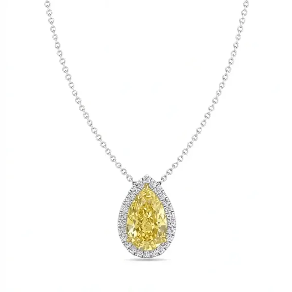 Fancy Yellow Pear Shape Halo Lab Grown Diamond Pendant