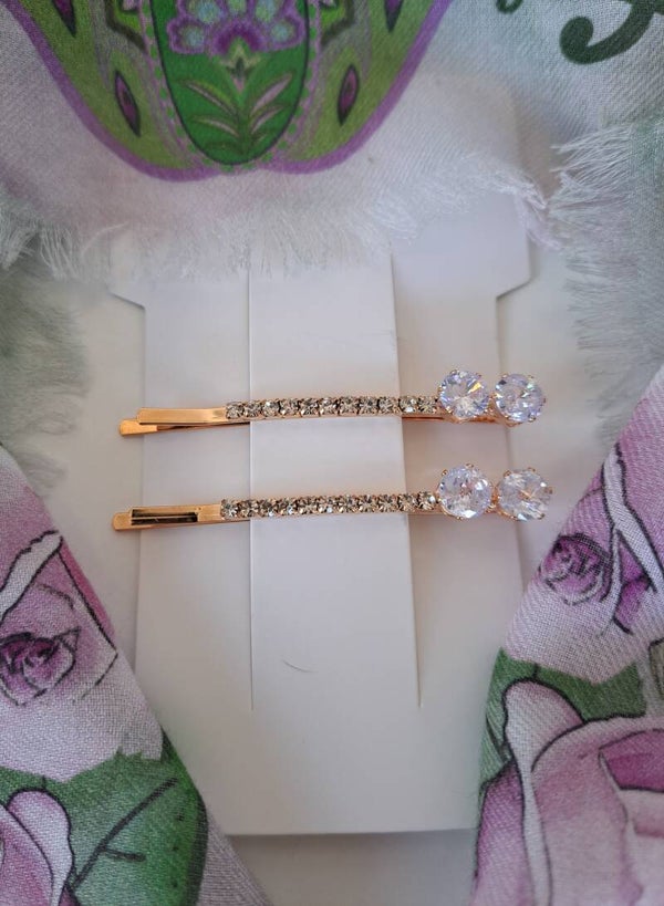Double Rhinestone Gold Slides