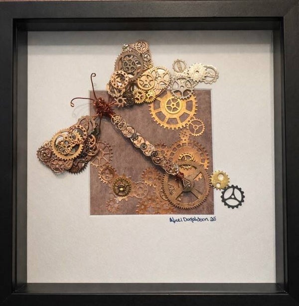 Clock Work Whisper - Framed Dragonfly