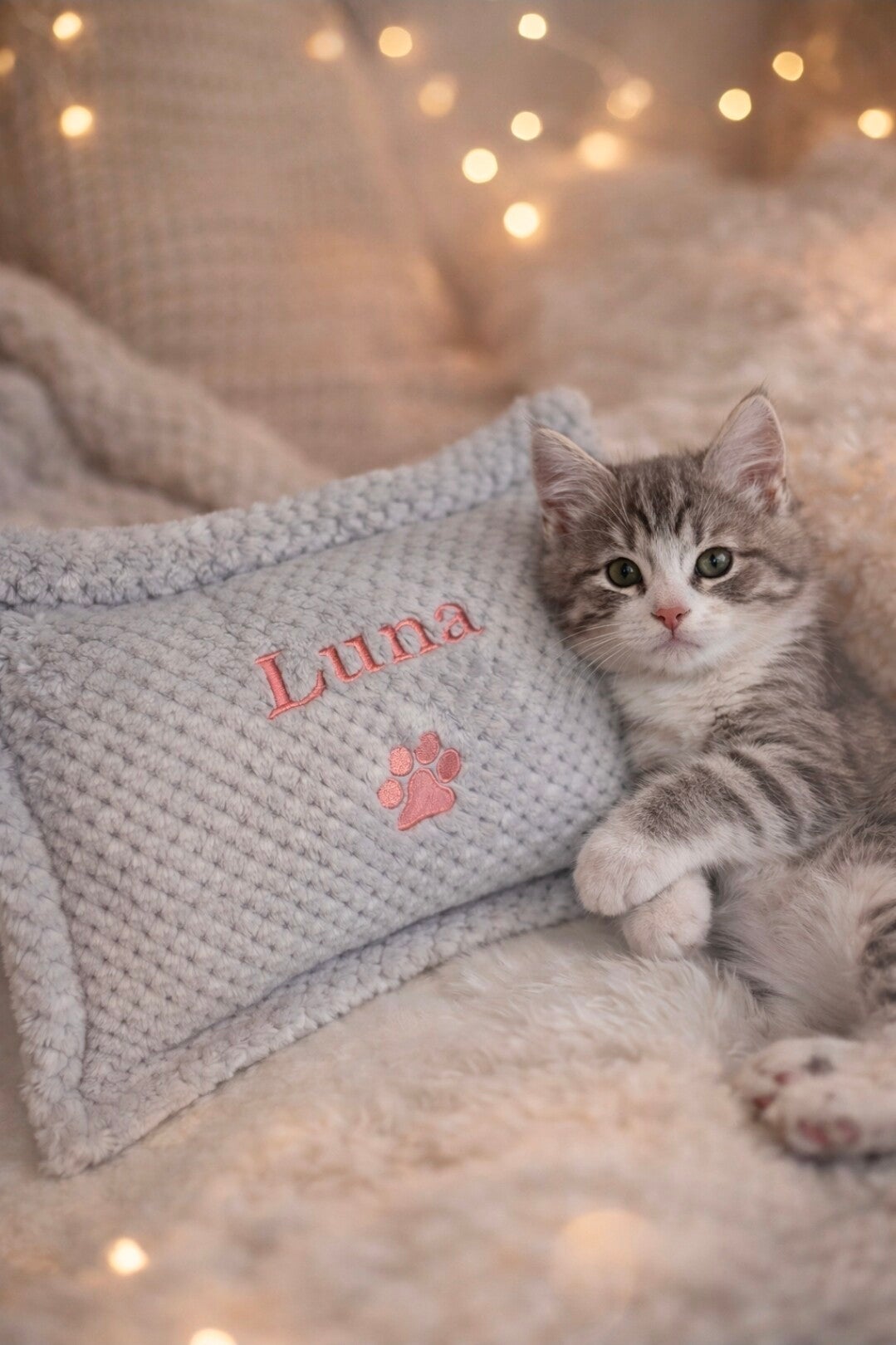 Waffle Fabric 38cm x 25cm Personalised Embroidered Pet Pillow