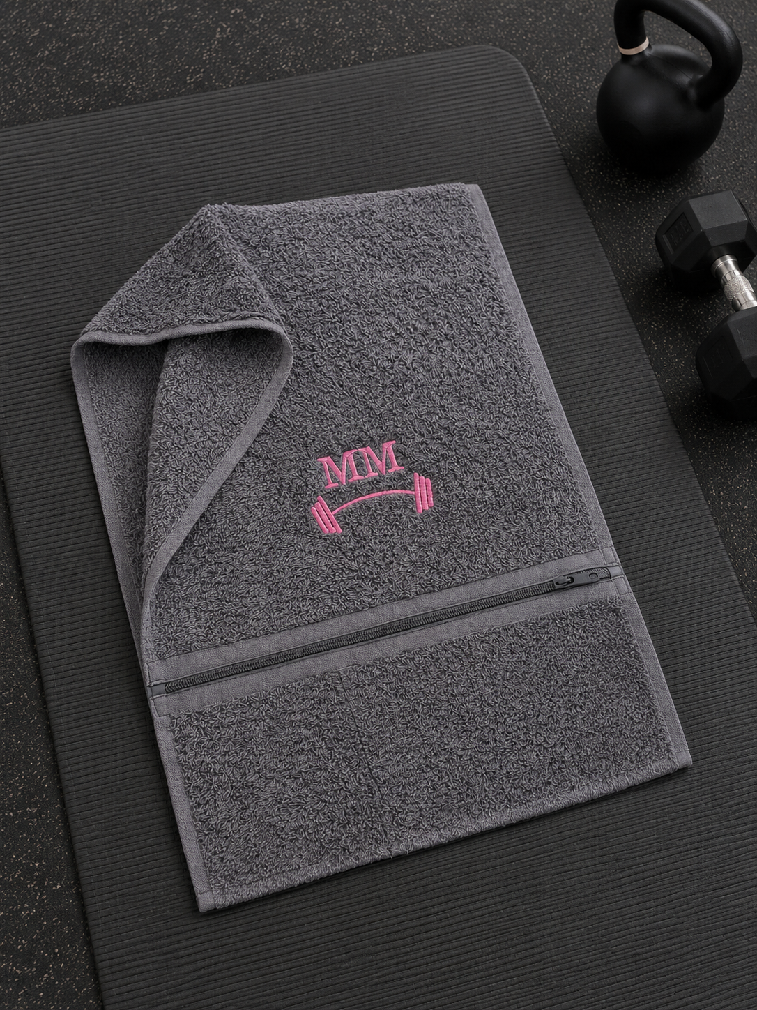 Personalised Gym Towel- looped, with 2 zipped Pockets