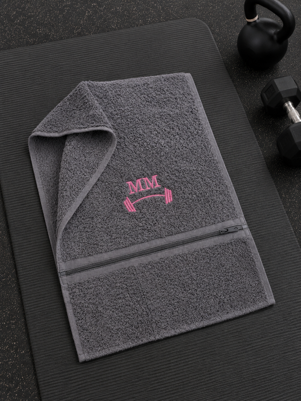 Personalised Gym Towel- looped, with 2 zipped Pockets