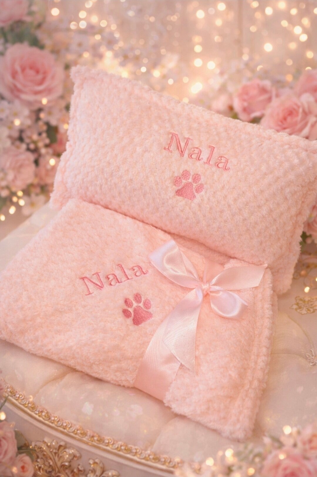 Waffle Small Personalised Embroidered Pillow and Blanket Set