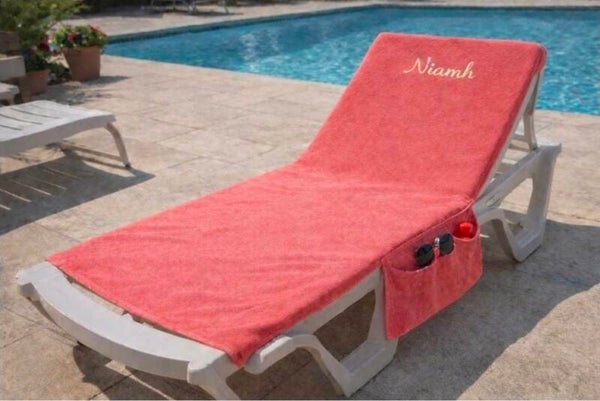 Large Holiday/ Beach Towel with Side Pockets and Matching Bag Personalised with Name