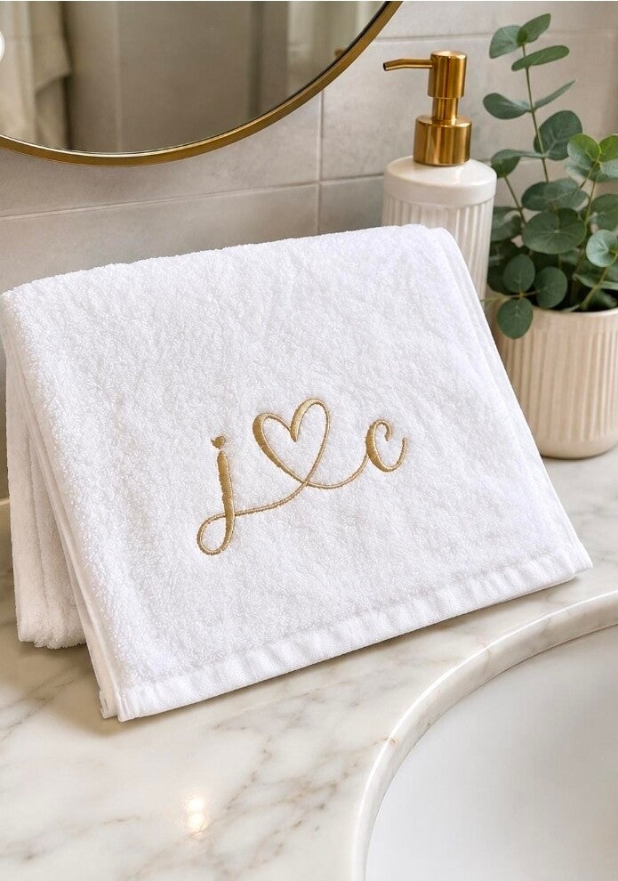 Personalised Embroidered Hand towel with Heart