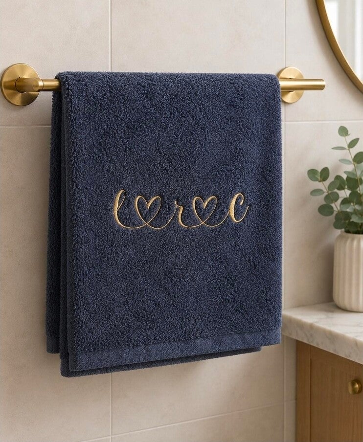 Personalised Embroidered Hand towel with Heart and 3 Initials