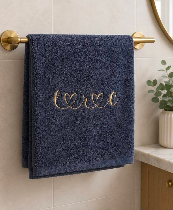 Personalised Embroidered Hand towel with Heart and 3 Initials