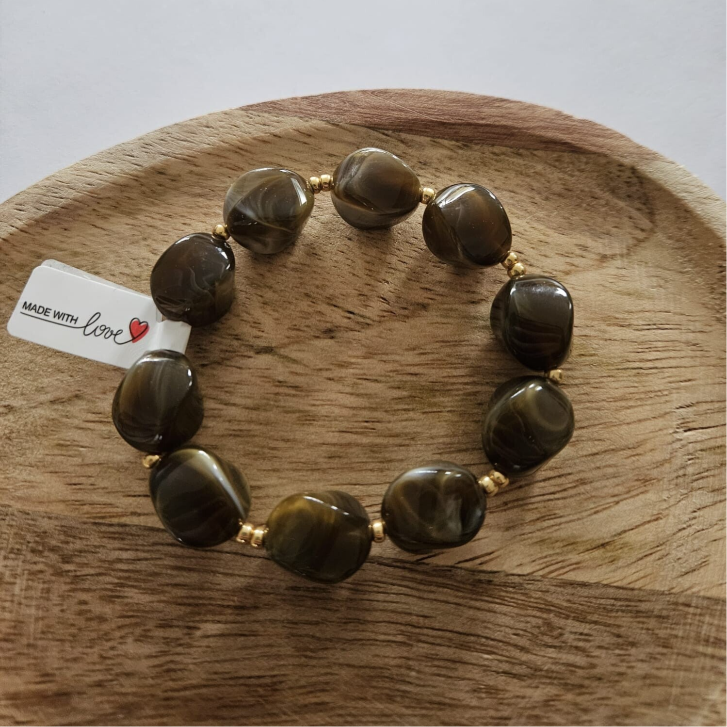 Armband bruin - nugget met goud