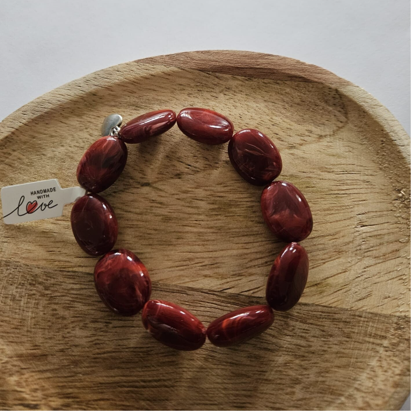 Armband rood - nugget met zilver