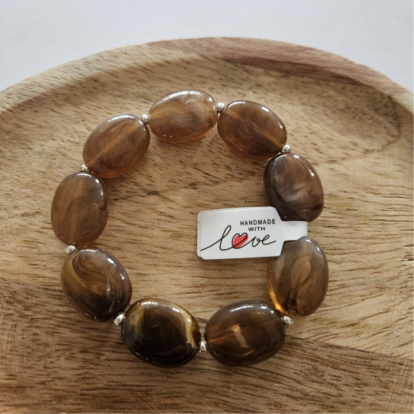 Armband bruin - nugget met zilver