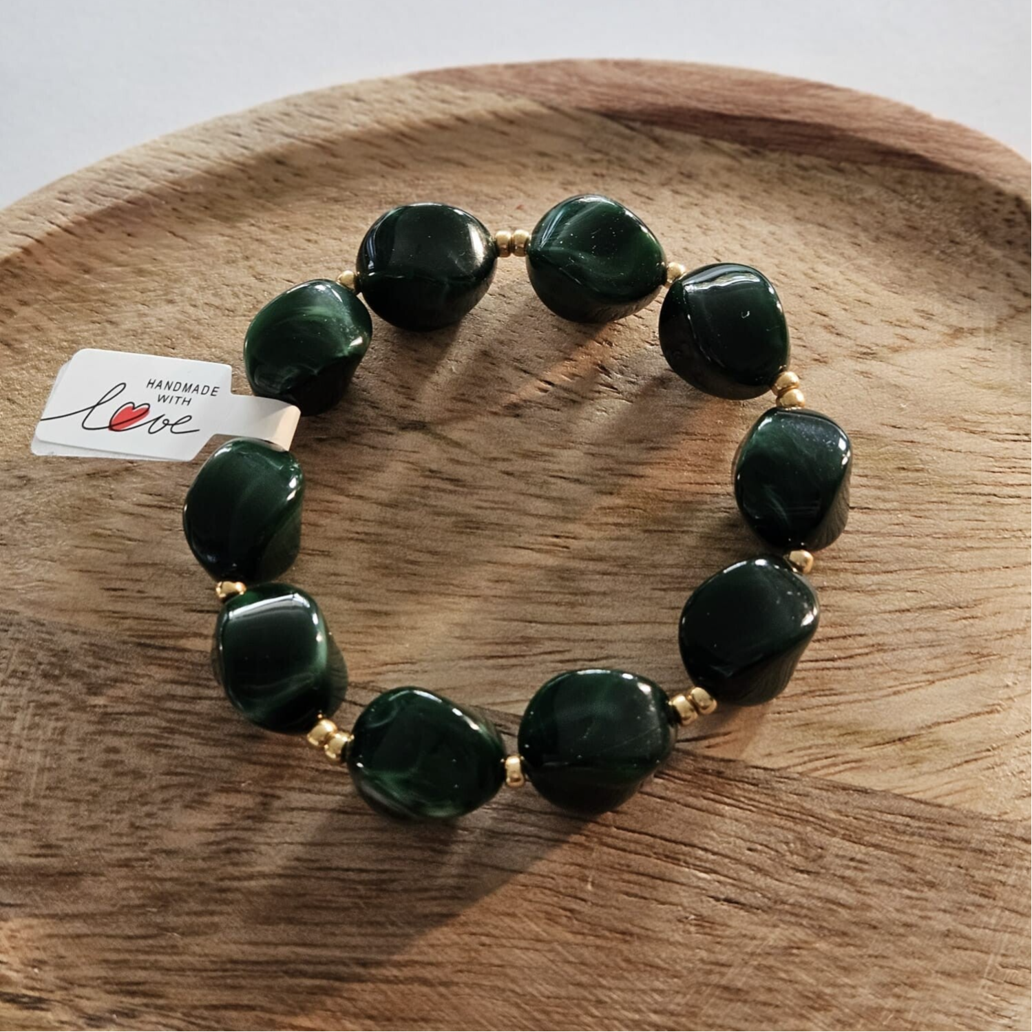 Armband groen - nugget met goud