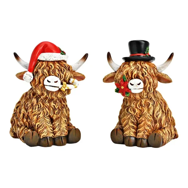 Figuur koe met muts van poly, 2-voudig, bruin (B/H/D) 9x13x9cm