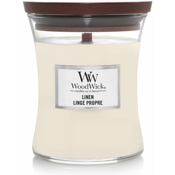 WoodWick Linen Medium Geurkaars – Frisse Wasgeur