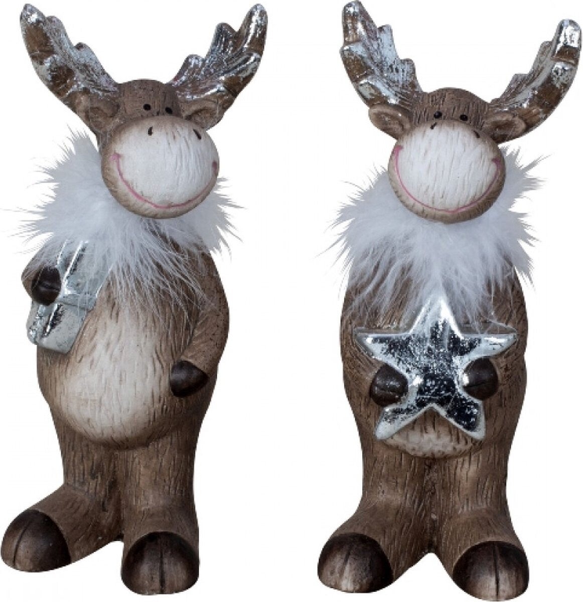 Eland staand met witte boa sjaal -Koppel eland - hoogte = 20,5cm - set van 2 stuks