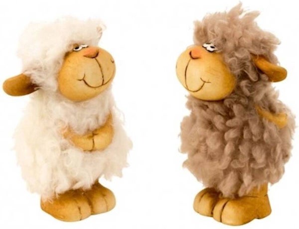 Schapen met harig haar - ​​hoogte 10-11cm - set van 2