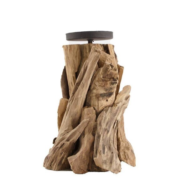 Kaarsenhouder robuust  Large driftwood 17x17x23.5cm - Naturel