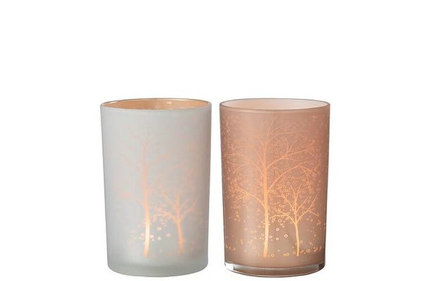 J-Line Windlicht Boom Glas Wit/Zalm Large Assortiment Van 2