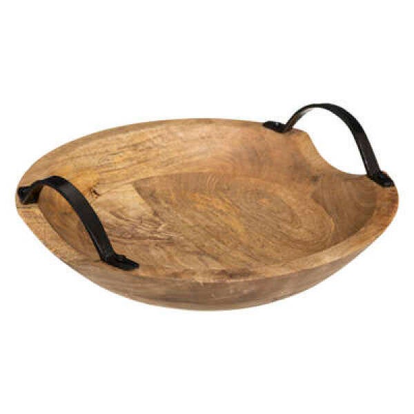 Decoratieve schaal - Fruitschaal - uit gesneden mangoboom wild - d 30 - medium beige