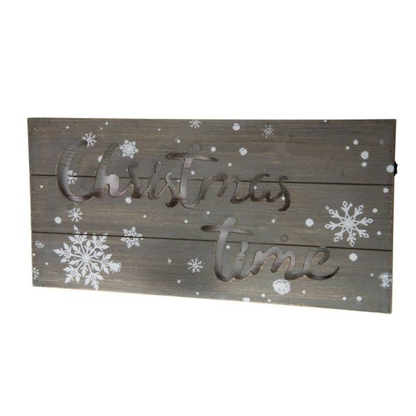 Houten paneel "Christmas Time" met led - Hoogte 28 cm - lengte 58 cm - dikte 2,5 cm